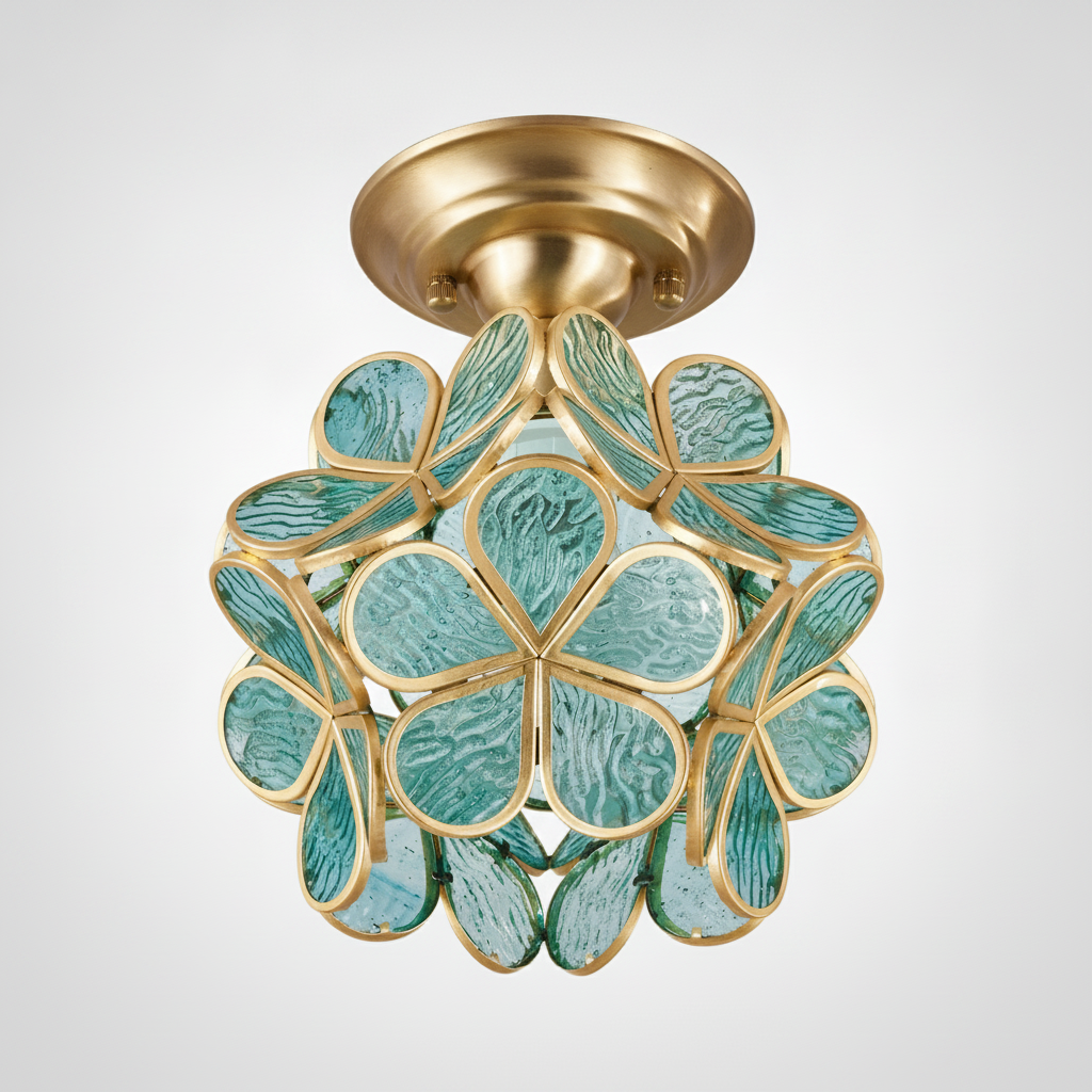 Golden Bloom Ceiling Light, Brass, Glass, E26 Base