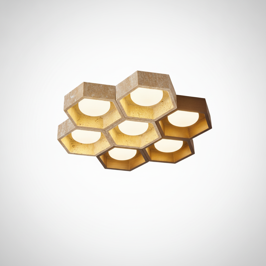 Flush Mount Ceiling Light Yellow Travertine Stone with Frame