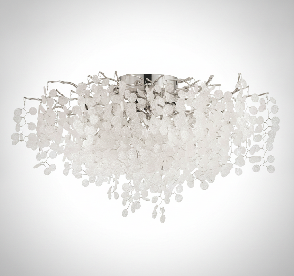 Semi Flush Ceiling Light Contemporary Aluminum Branch Frosted Glass