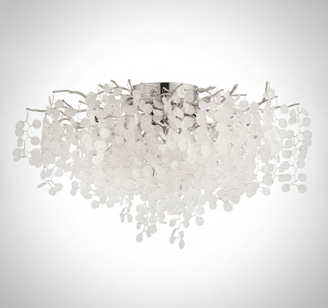 Semi Flush Ceiling Light Contemporary Aluminum Branch Frosted Glass