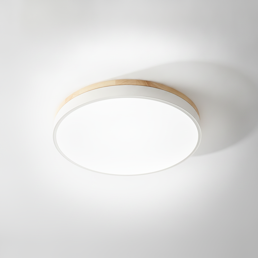 Flush Mount Ceiling Light Round Wooden Acrylic, Integrated LED