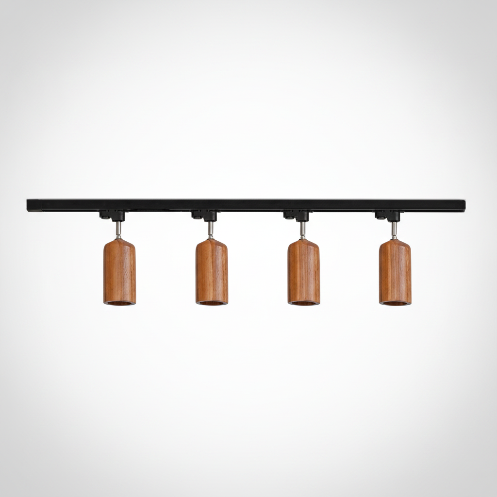 Track Ceiling Light Wood and Metal, GU10 Base, Hardwired