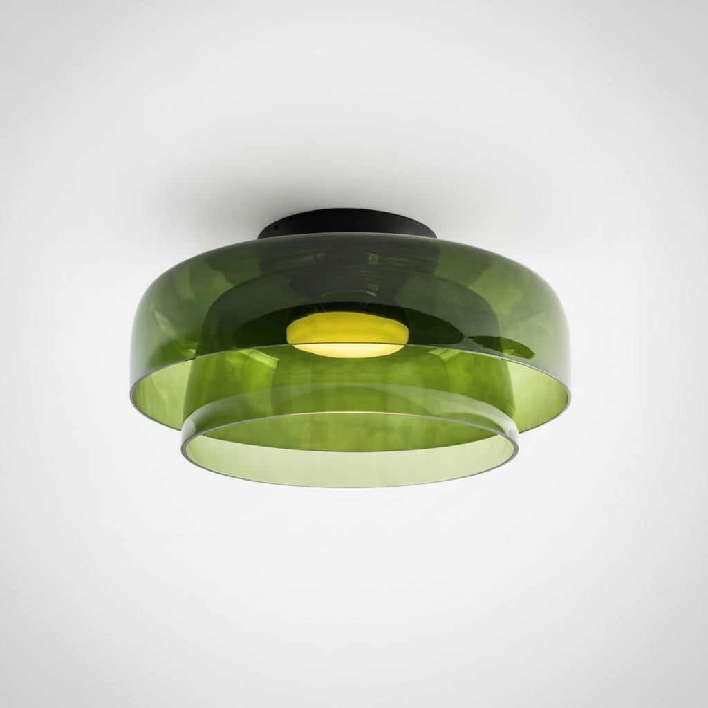 Metal and Glass Flush Mount Ceiling Fixture, Integrated LED