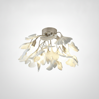Flush Ceiling Light Organic Ginkgo Leaf Metal Ceramic, E12 Base