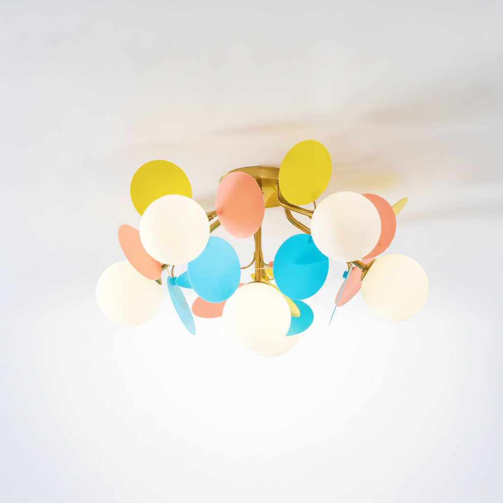 Round Macaron Ceiling Light Metal Body Acrylic Leaf Discs, G9 Base