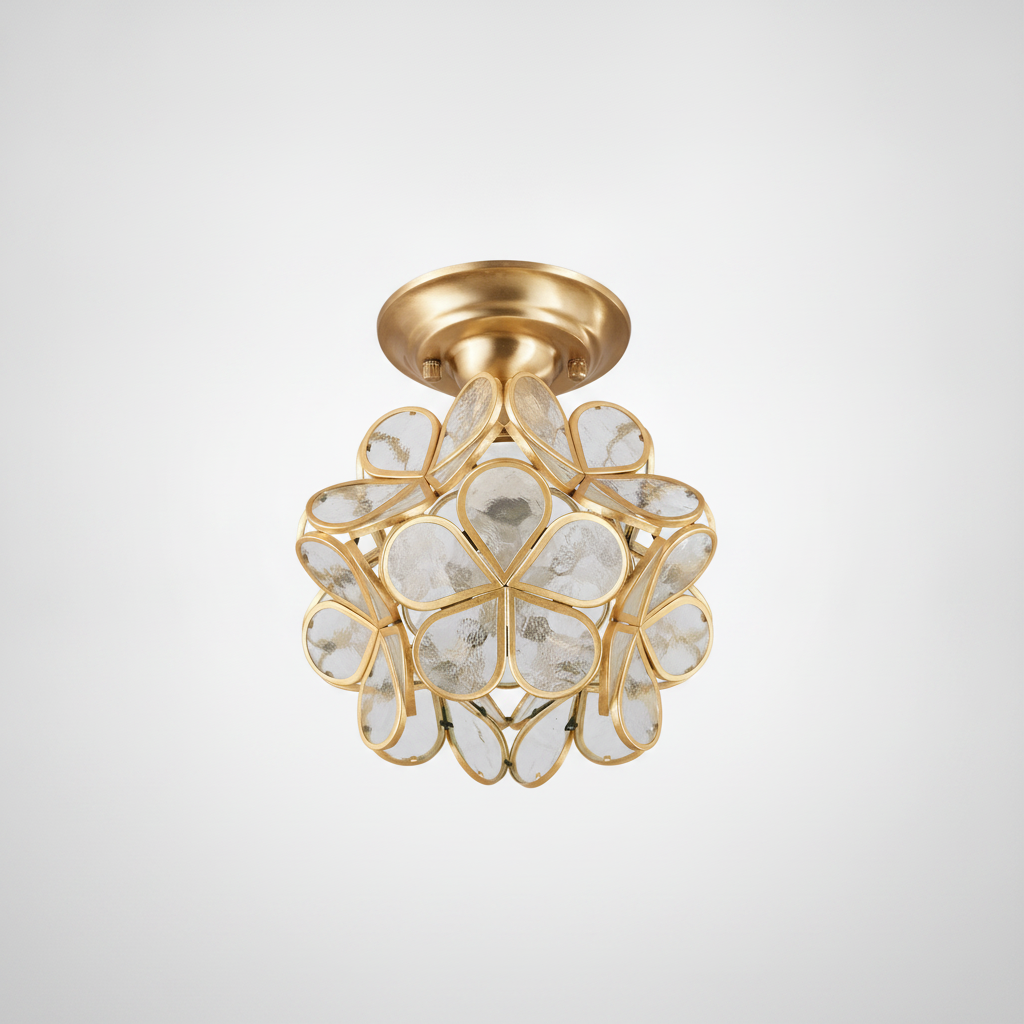 Golden Bloom Ceiling Light, Brass, Glass, E26 Base