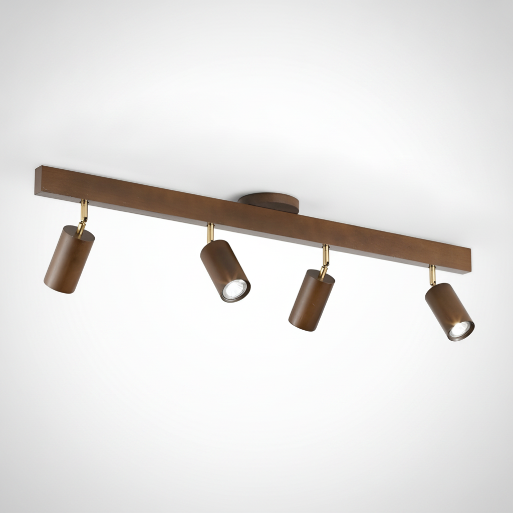 Ceiling Spotlight Rustic Natural Wood Beam, Metal, E27 Base