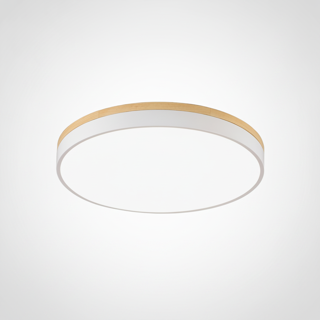 Flush Mount Ceiling Light Round Wooden Acrylic, Integrated LED