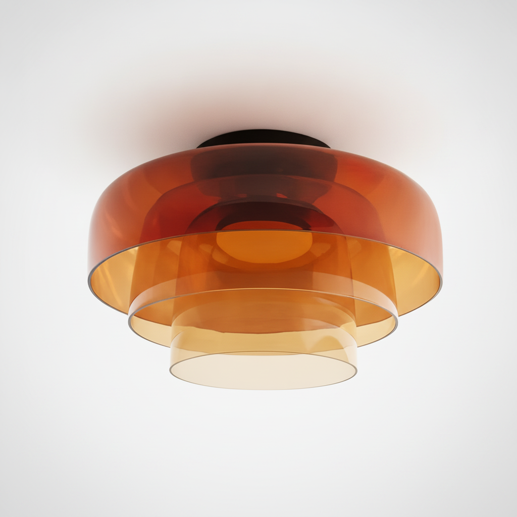 Metal and Glass Flush Mount Ceiling Fixture, Integrated LED