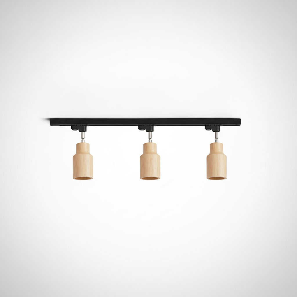 Track Ceiling Light Wood and Metal, GU10 Base, Hardwired