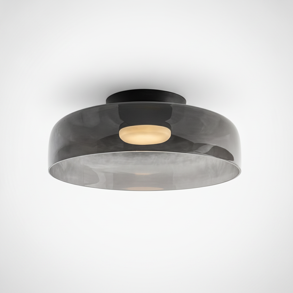 Metal and Glass Flush Mount Ceiling Fixture, Integrated LED