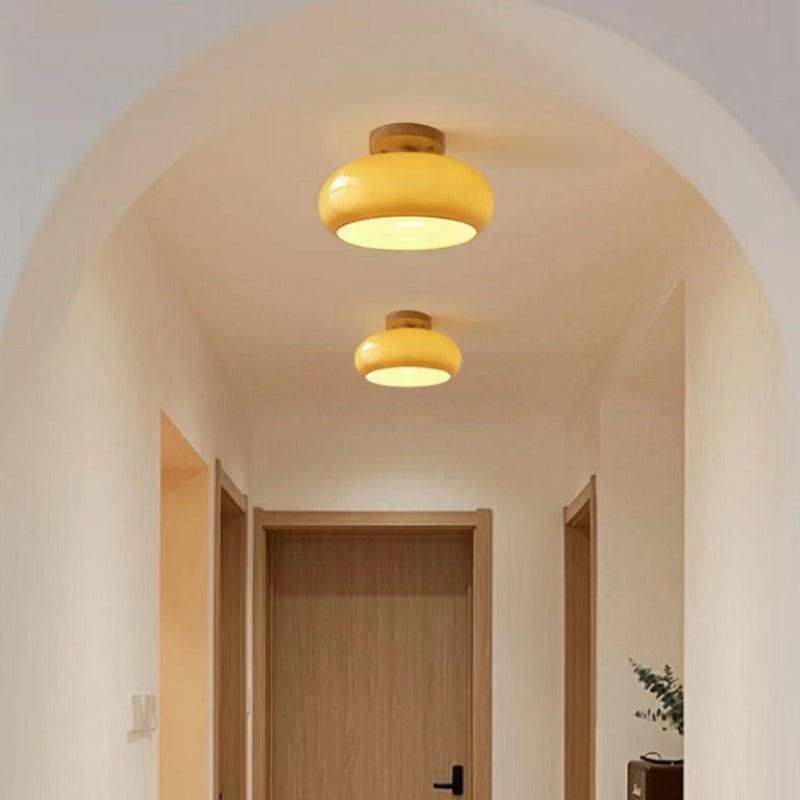 Plafonnier Encastré en Bois et Verre