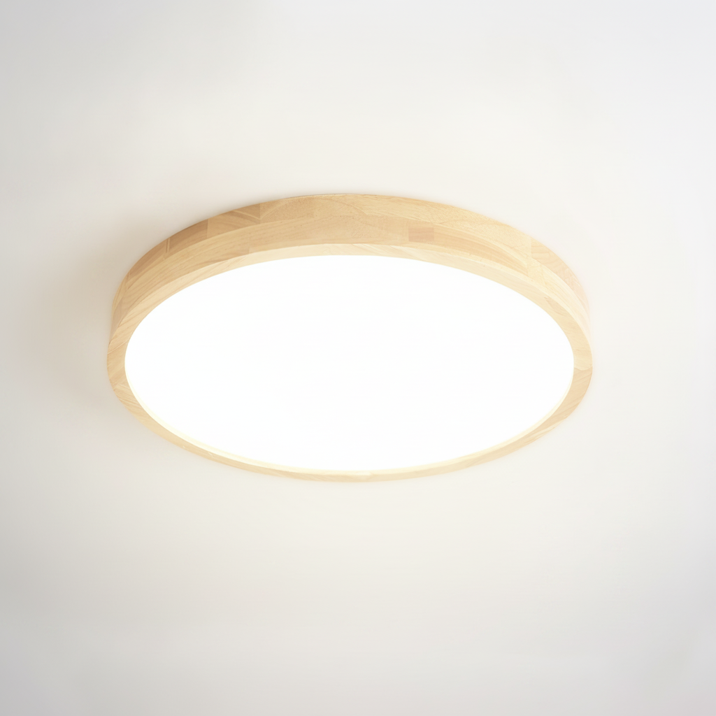 Flush Mount Ceiling Light Modern Geometric Natural Rubberwood