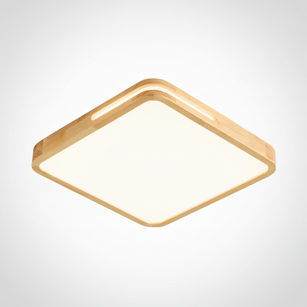 Flush Mount Ceiling Light Halo Wood Integrated LED, Bedroom Hallway