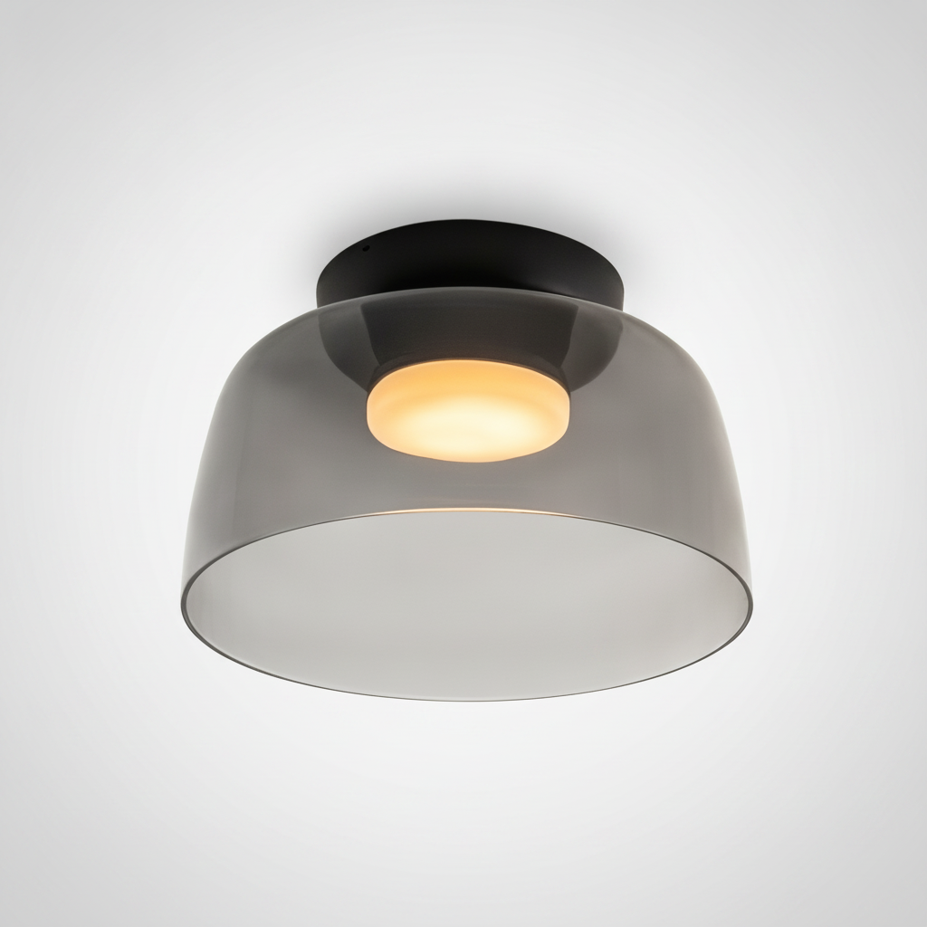 Metal and Glass Flush Mount Ceiling Fixture, Integrated LED