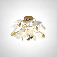 Flush Ceiling Light Organic Ginkgo Leaf Metal Ceramic, E12 Base