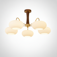 Chandelier Organic Brass Wooden Persimmon White Glass, E26 Base