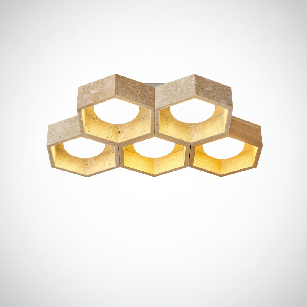 Flush Mount Ceiling Light Yellow Travertine Stone with Frame