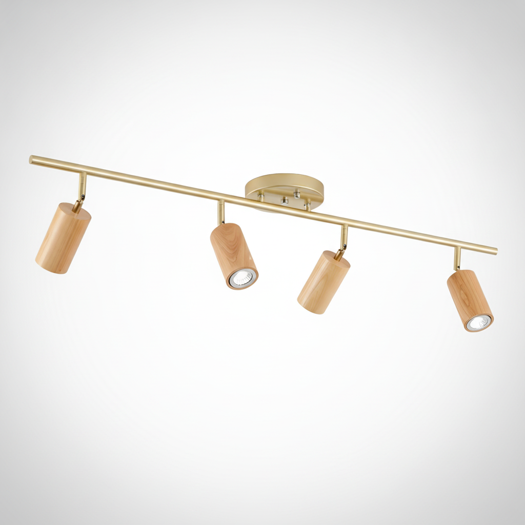 Ceiling Light Japandi Minimalist Wood Brass Acrylic Shade, E26 Base