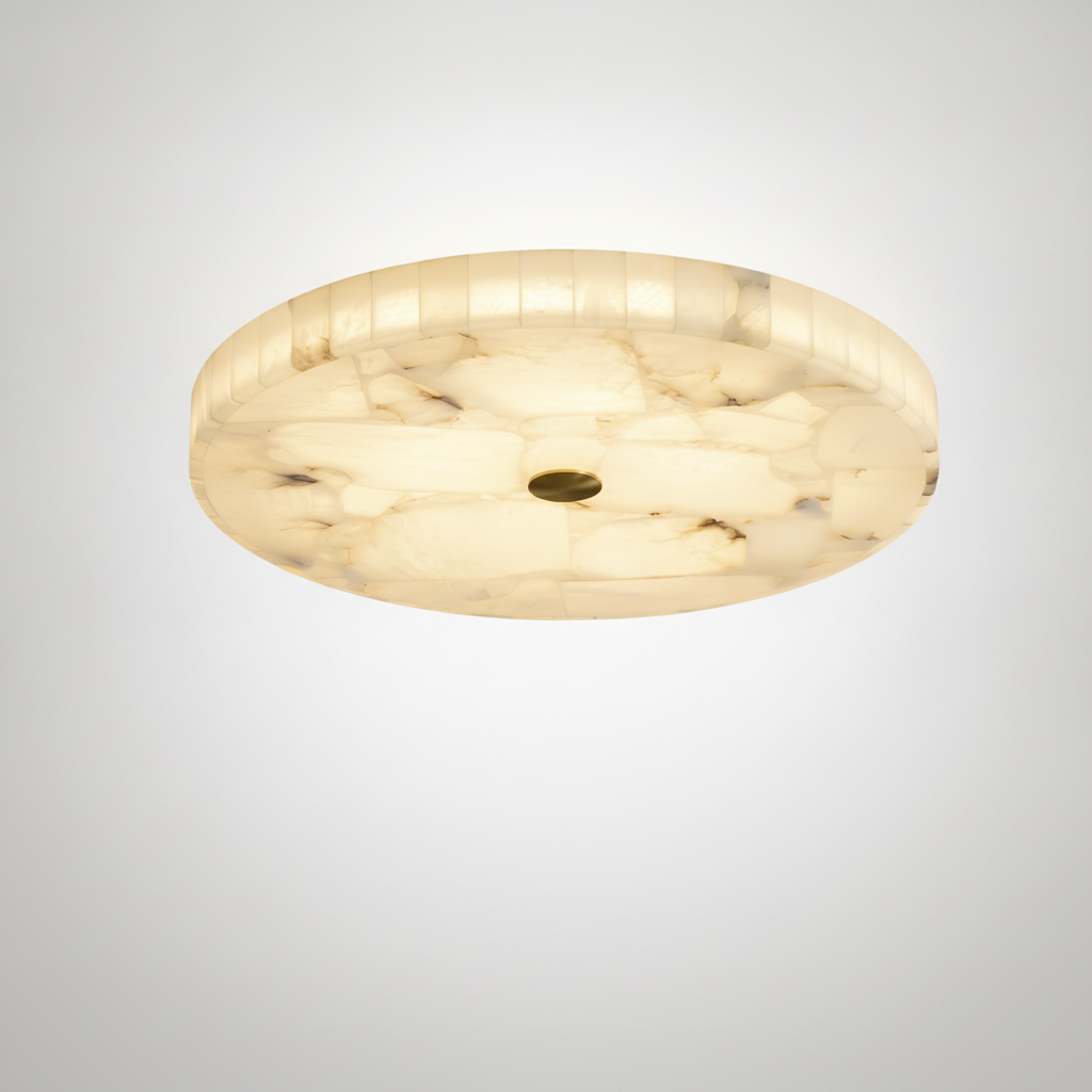 Flush Mount Ceiling Light Round Genuine Alabaster Mosaic