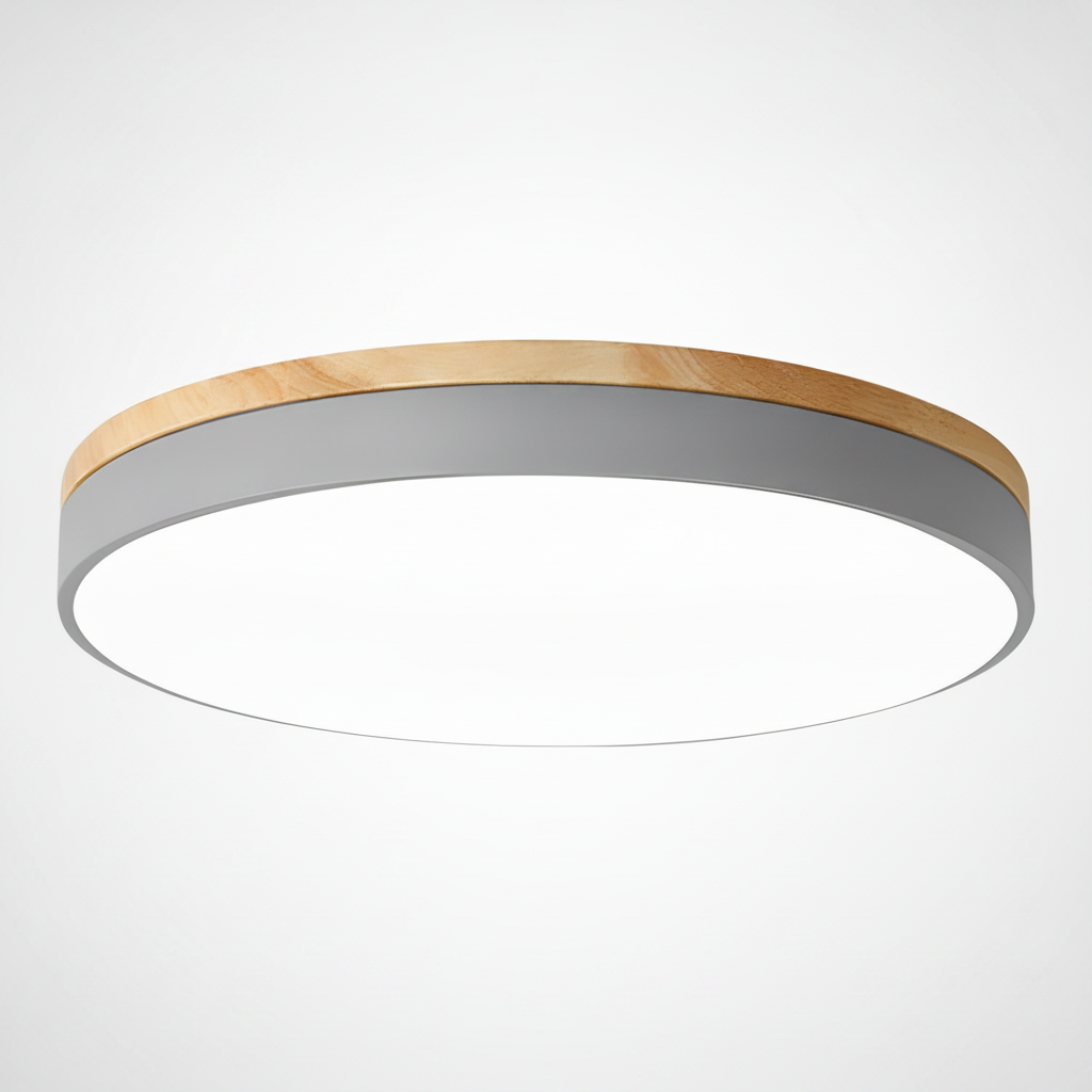 Modern Flush Mount Ceiling Fixture Circular Wood Metal Acrylic
