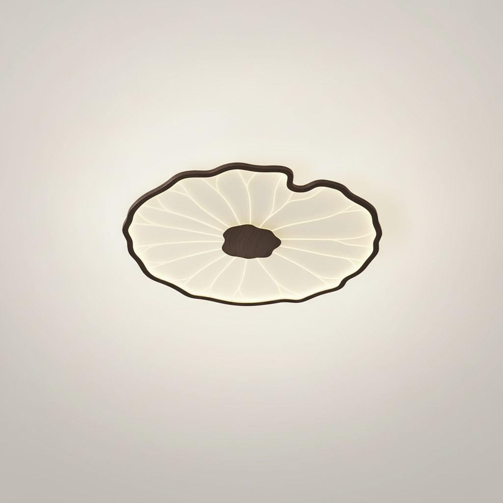 Flush Mount Ceiling Lamp Lotus Leaf Metal Acrylic, Wood Grain Finish