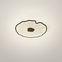 Flush Mount Ceiling Lamp Lotus Leaf Metal Acrylic, Wood Grain Finish