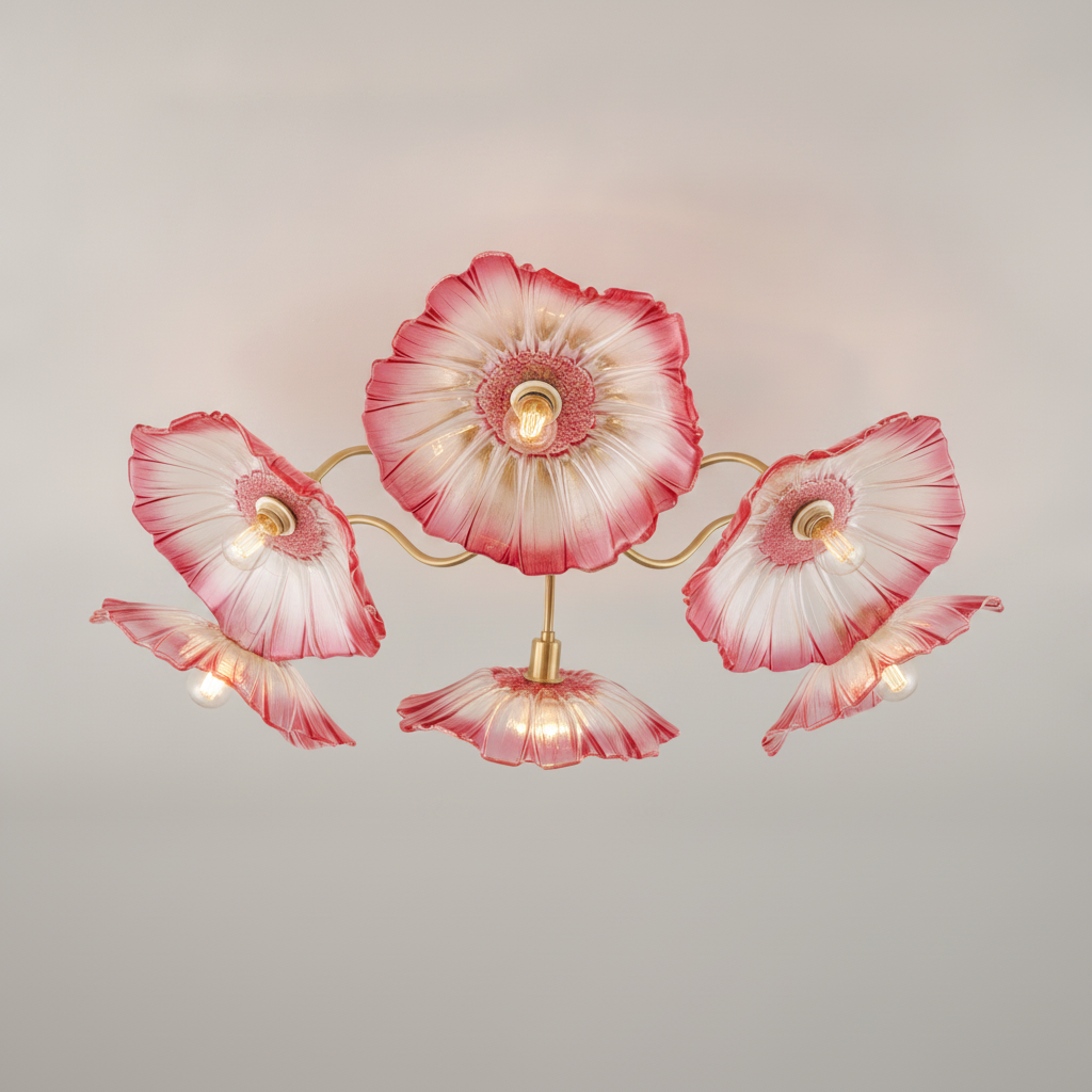 Ceiling Light Organic Gold Metal Leaf Shaped Frosted Glass, E26 Base