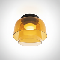 Metal and Glass Flush Mount Ceiling Fixture, Integrated LED