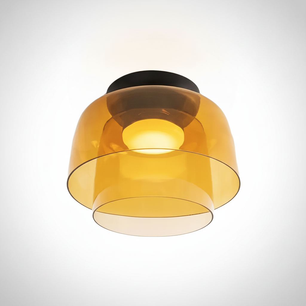 Metal and Glass Flush Mount Ceiling Fixture, Integrated LED