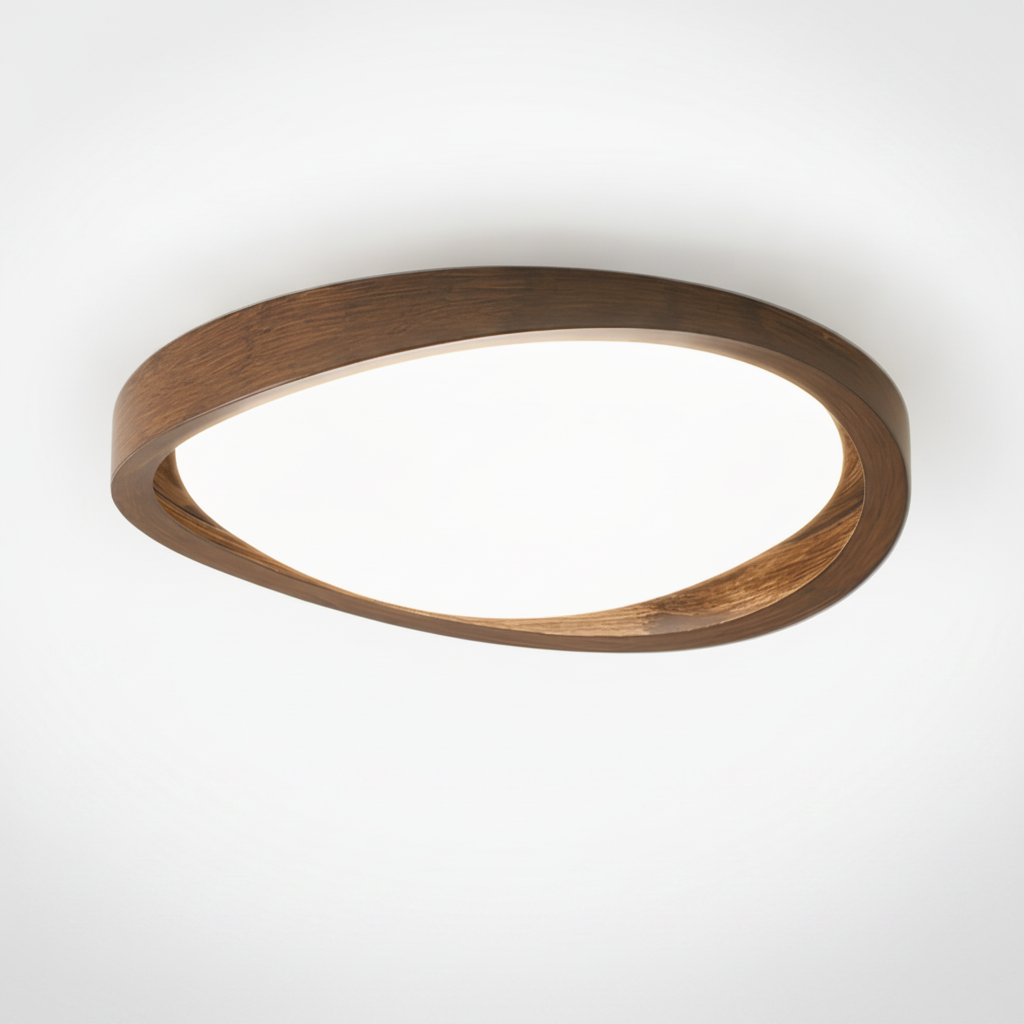 Walnut Curved Edge Flush Mount Ceiling Fixture with Acrylic Shade and