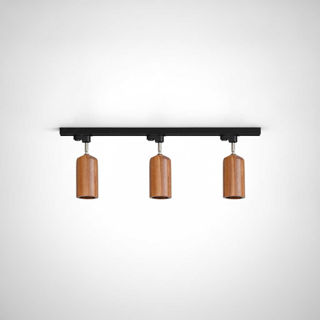 Track Ceiling Light Wood and Metal, GU10 Base, Hardwired