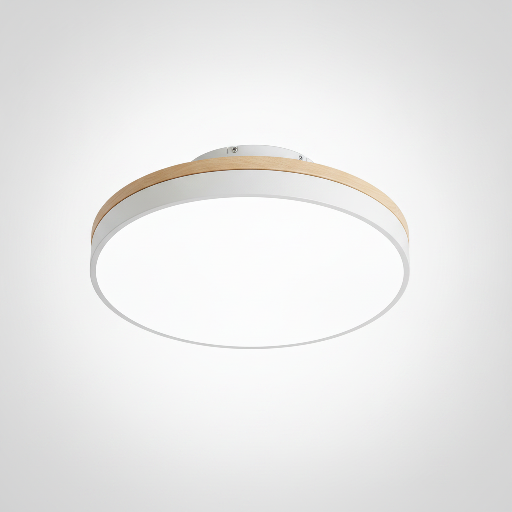 Flush Mount Ceiling Light Round Wooden Acrylic, Integrated LED