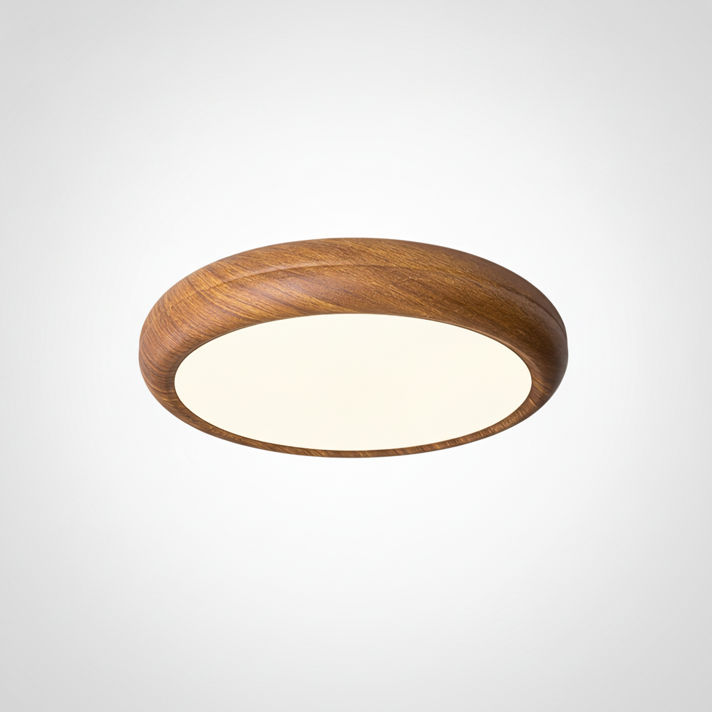 Scandinavian Flush Mount Ceiling Lamp Wood Grain Round Integrated LED