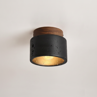 Flush Mount Ceiling Light Travertine Stone and Wood, E26 Base