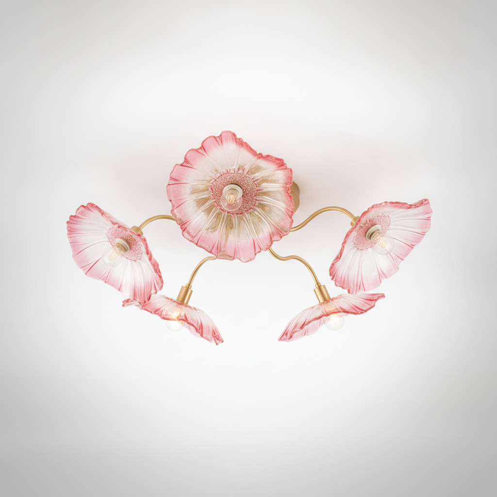 Ceiling Light Organic Gold Metal Leaf Shaped Frosted Glass, E26 Base