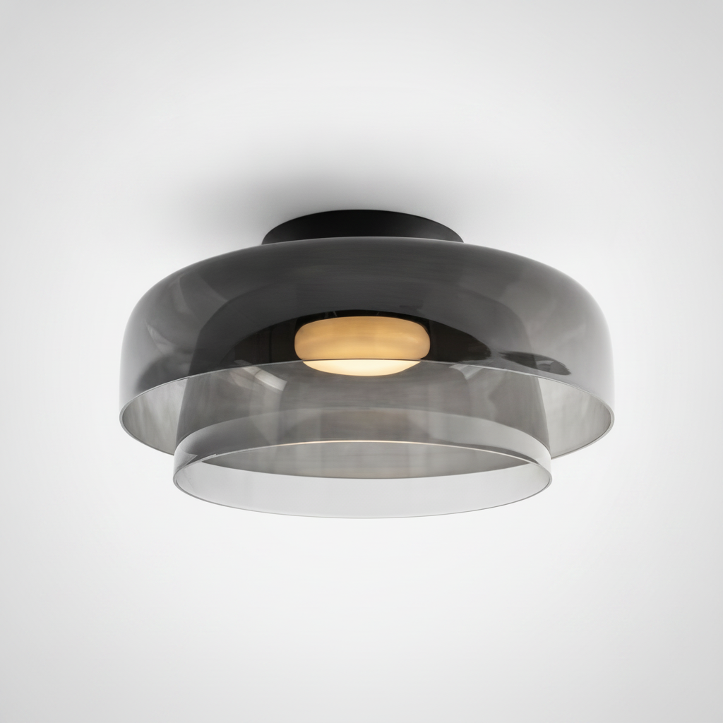 Metal and Glass Flush Mount Ceiling Fixture, Integrated LED