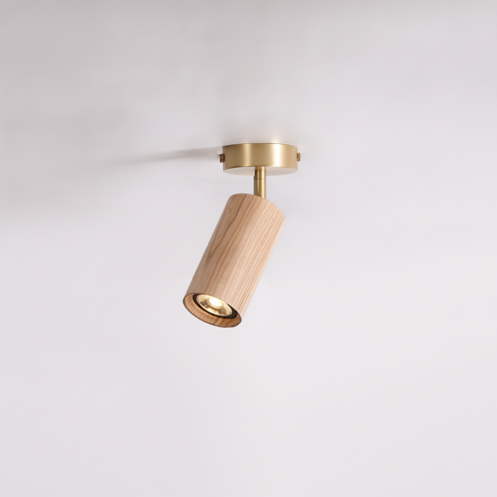 Ceiling Light Japandi Minimalist Wood Brass Acrylic Shade, E26 Base