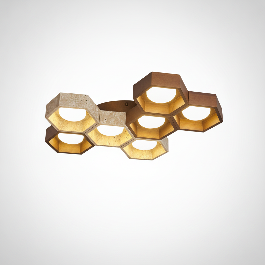 Flush Mount Ceiling Light Yellow Travertine Stone with Frame