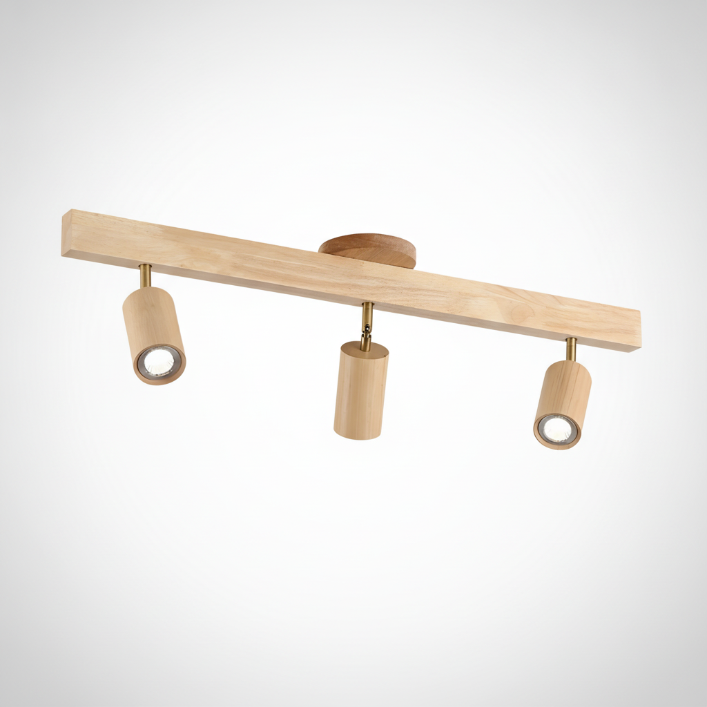 Ceiling Spotlight Rustic Natural Wood Beam, Metal, E27 Base
