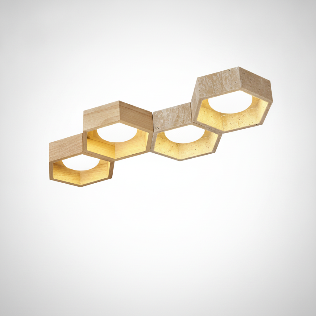 Flush Mount Ceiling Light Yellow Travertine Stone with Frame