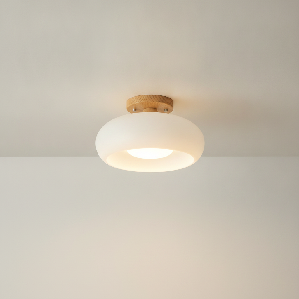 Plafonnier Encastré en Bois et Verre